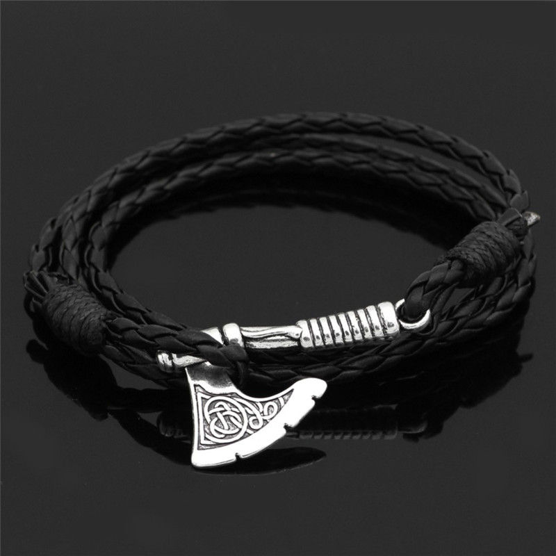 Viking axe bracelet with leather chain popular in Hungary market-NORSECOLLECTION- Viking Jewelry,Viking Necklace,Viking Bracelet,Viking Rings,Viking Mugs,Viking Accessories,Viking Crafts