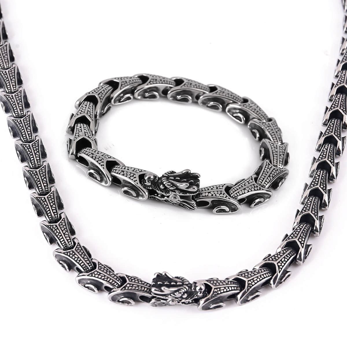 Dragon Chain Set US$25/Set-NORSECOLLECTION- Viking Jewelry,Viking Necklace,Viking Bracelet,Viking Rings,Viking Mugs,Viking Accessories,Viking Crafts