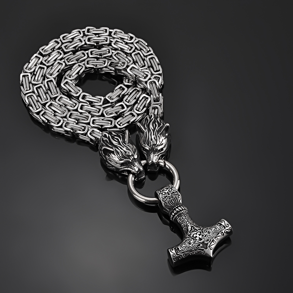 King Chain Wolves Necklace US$11/PC-NORSECOLLECTION- Viking Jewelry,Viking Necklace,Viking Bracelet,Viking Rings,Viking Mugs,Viking Accessories,Viking Crafts