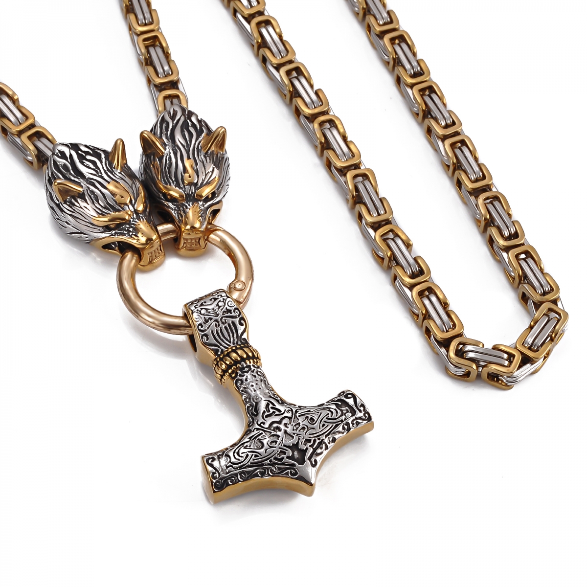 King Chain Viking Thor Mjolnir Hammer Necklace US$13/PC-NORSECOLLECTION- Viking Jewelry,Viking Necklace,Viking Bracelet,Viking Rings,Viking Mugs,Viking Accessories,Viking Crafts