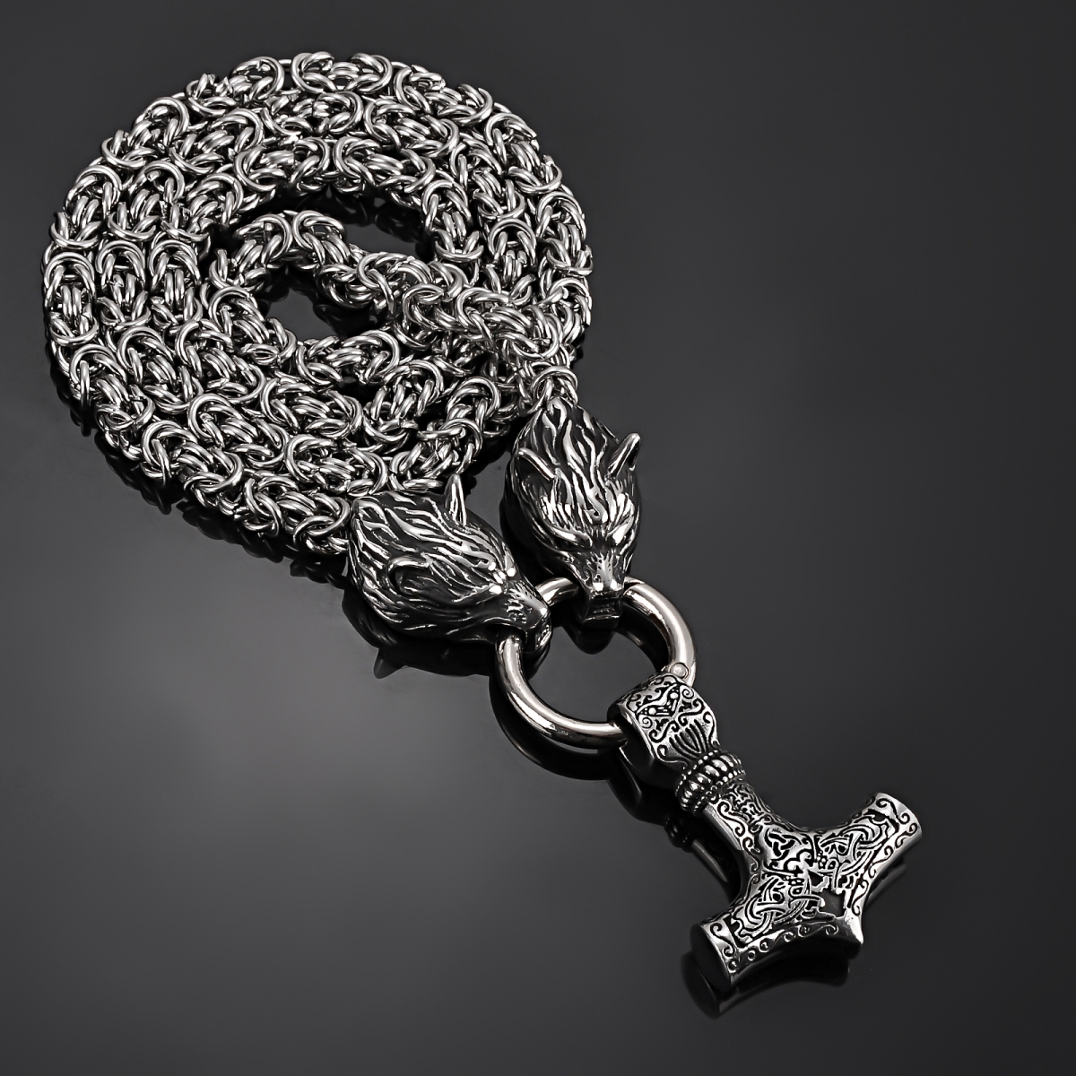 Kings Chain Wolves Necklace US$12/PC-NORSECOLLECTION- Viking Jewelry,Viking Necklace,Viking Bracelet,Viking Rings,Viking Mugs,Viking Accessories,Viking Crafts