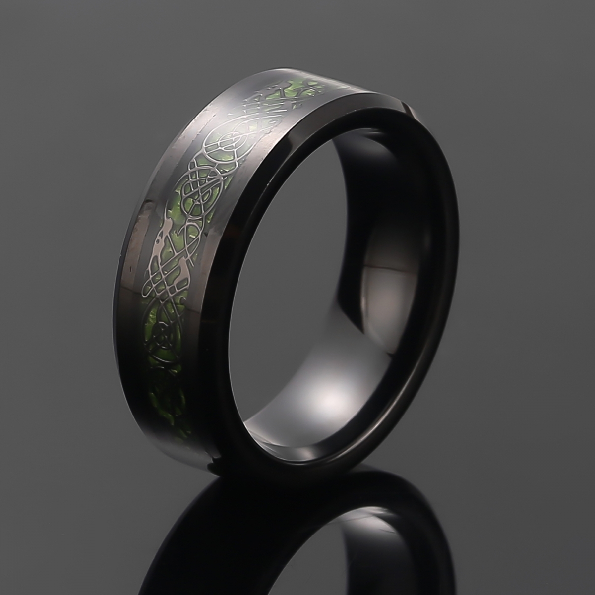 Tungsten Carbide Green Ring US$5.8/PC-NORSECOLLECTION- Viking Jewelry,Viking Necklace,Viking Bracelet,Viking Rings,Viking Mugs,Viking Accessories,Viking Crafts