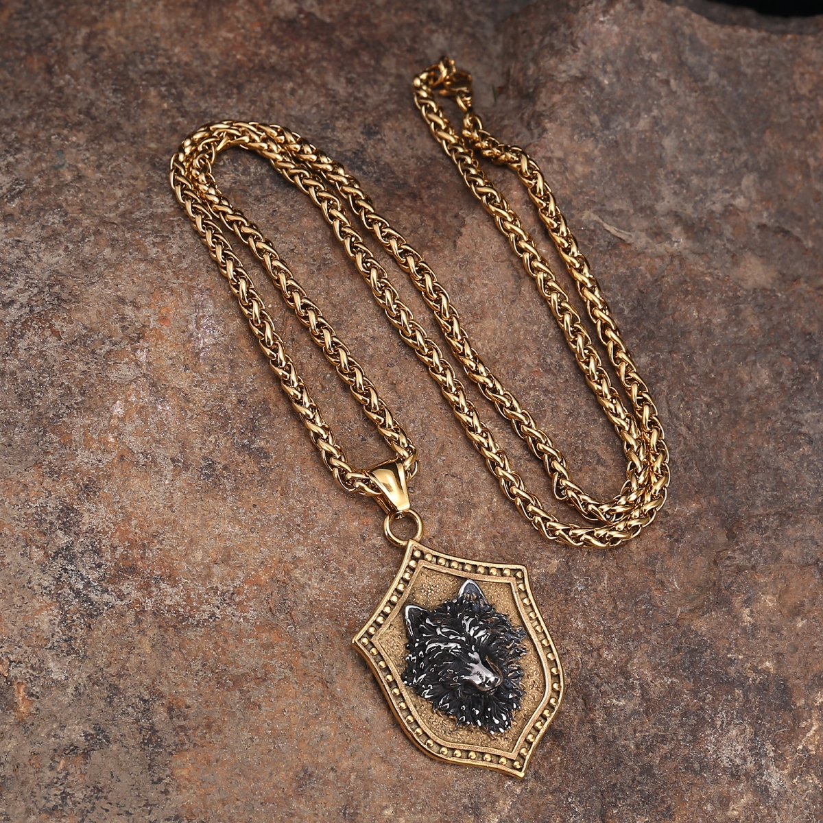 Gold Wolf Guardian Necklace US$3.8/PC-NORSECOLLECTION- Viking Jewelry,Viking Necklace,Viking Bracelet,Viking Rings,Viking Mugs,Viking Accessories,Viking Crafts