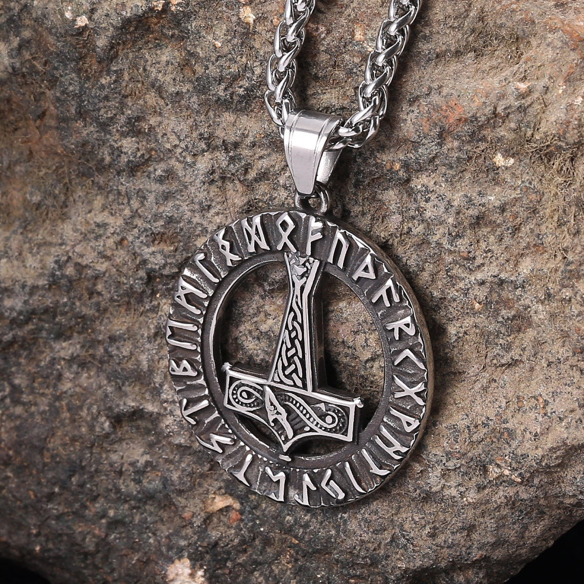 Circle Runes Mjolnir Necklace US$3.2/PC-NORSECOLLECTION- Viking Jewelry,Viking Necklace,Viking Bracelet,Viking Rings,Viking Mugs,Viking Accessories,Viking Crafts