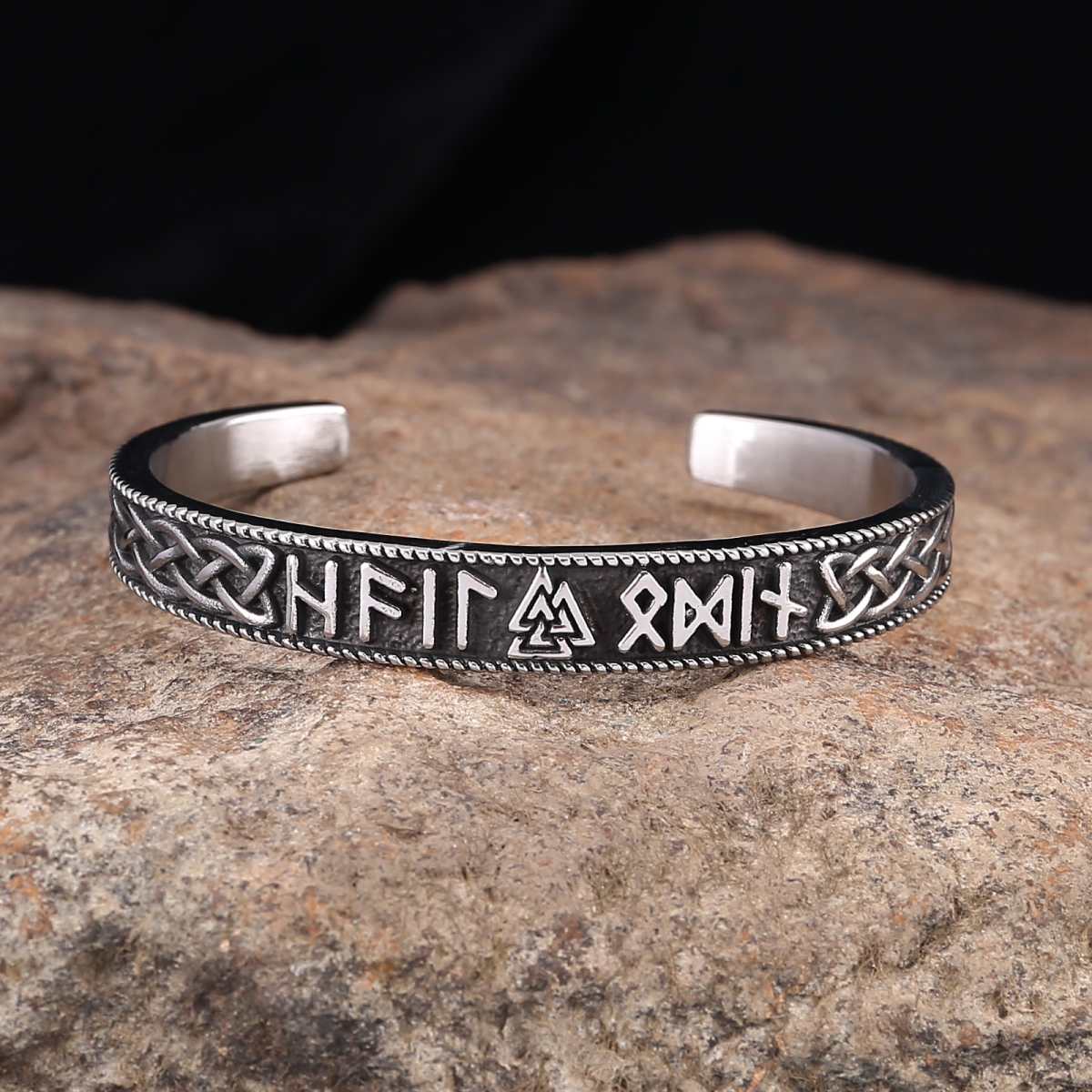 Valknut Bangle With Runes US$5.8/PC-NORSECOLLECTION- Viking Jewelry,Viking Necklace,Viking Bracelet,Viking Rings,Viking Mugs,Viking Accessories,Viking Crafts