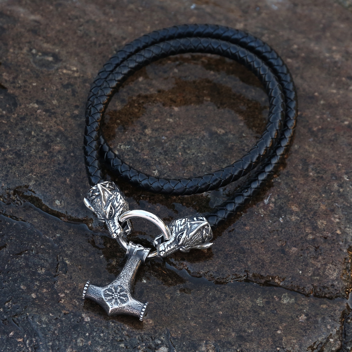 Wolf Hold Mjolnir Hammer Necklace US$7/PC-NORSECOLLECTION- Viking Jewelry,Viking Necklace,Viking Bracelet,Viking Rings,Viking Mugs,Viking Accessories,Viking Crafts